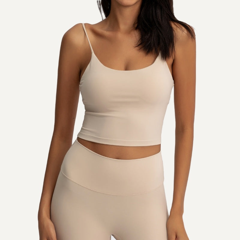 Spaghetti-Strap Workout Crop Top - Beige