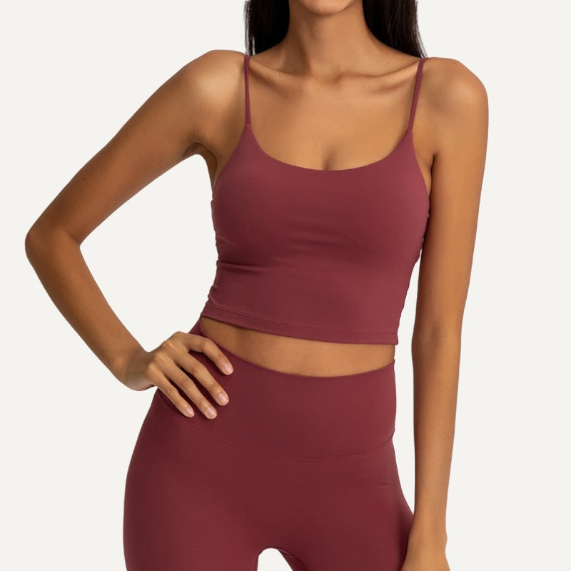 Spaghetti-Strap Workout Crop Top - Wine