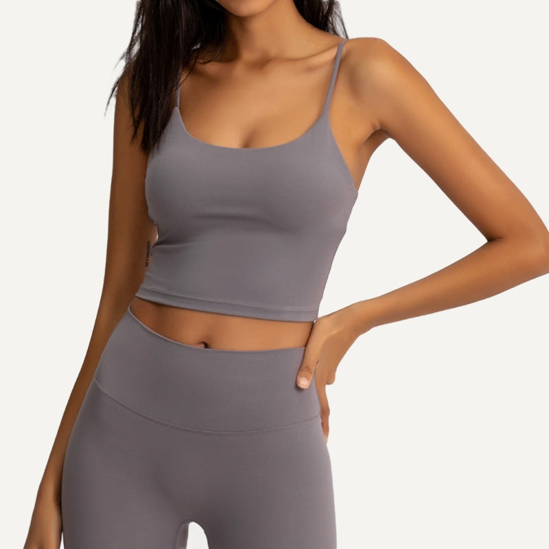 Spaghetti-Strap Workout Crop Top - Taupe Gray