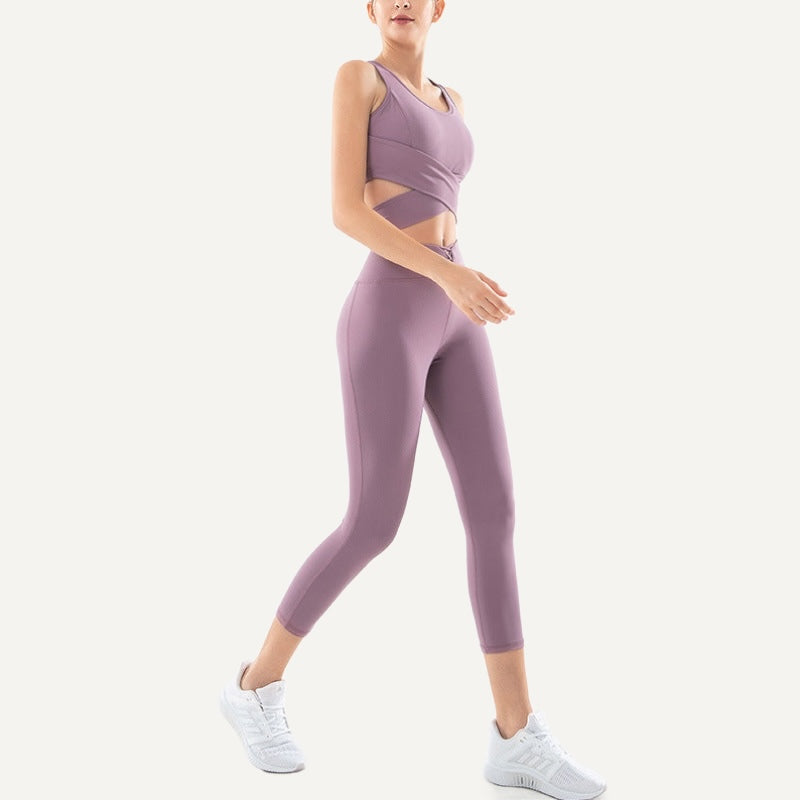 Tie-Back Crop Top and Cropped Leggings Set - Mauve