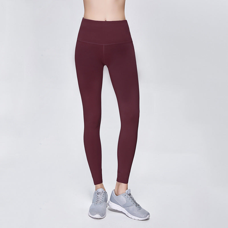 High-Waisted Ankle Leggings with Smooth Finish - Burgundy
