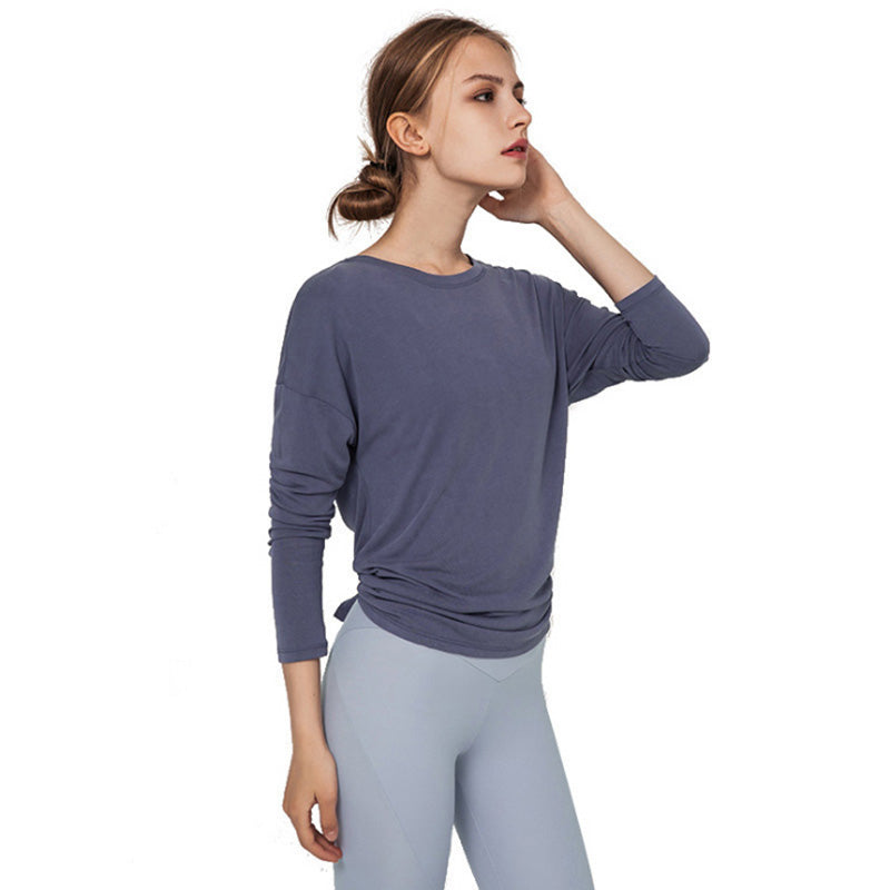 Long Sleeve Top with Tie-Back Opening - Slate Blue