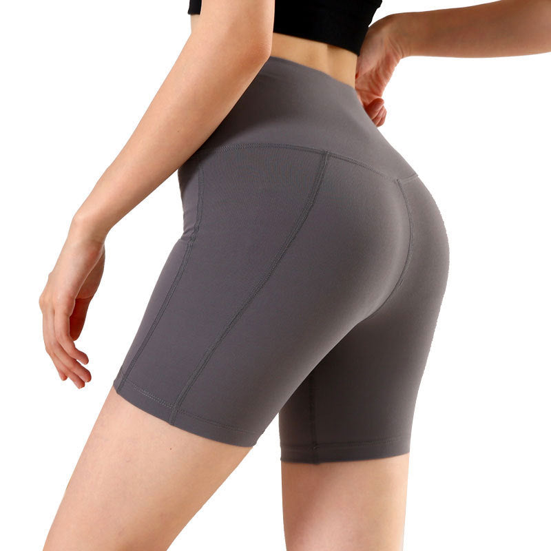 Paneled Mid-Thigh Biker Shorts with Wide Waistband - Gray