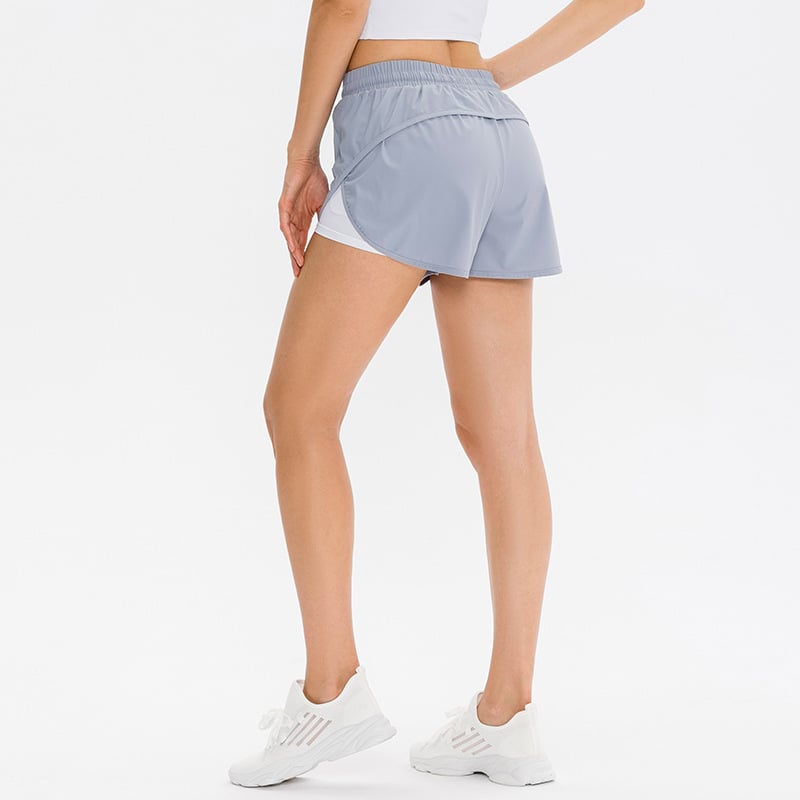 Layered Running Shorts with Drawstring Waist - Light Blue