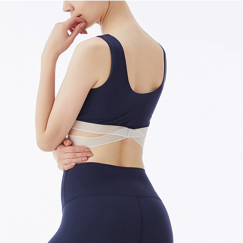 Sports Bra and Cropped Leggings Set with Mesh Panels