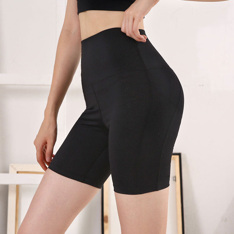 Paneled Mid-Thigh Biker Shorts with Wide Waistband