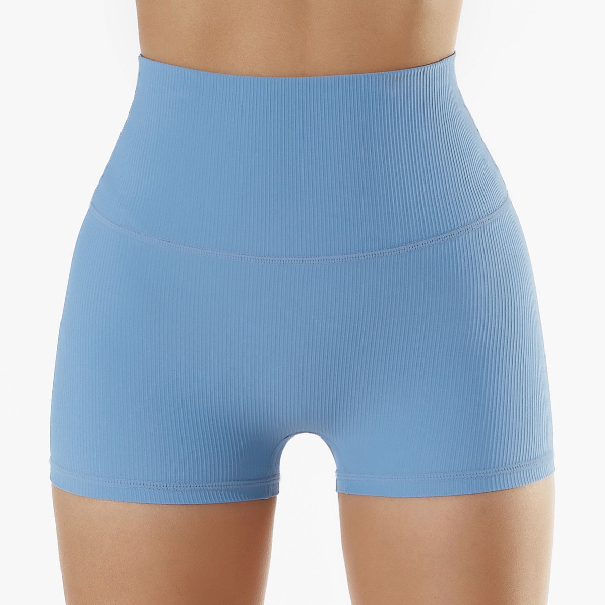 High-Waisted Ribbed Training Shorts - Light Blue