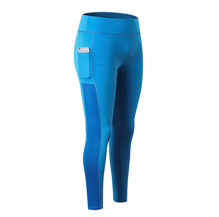 High-Waisted Pocket Leggings with Side Panels - Blue