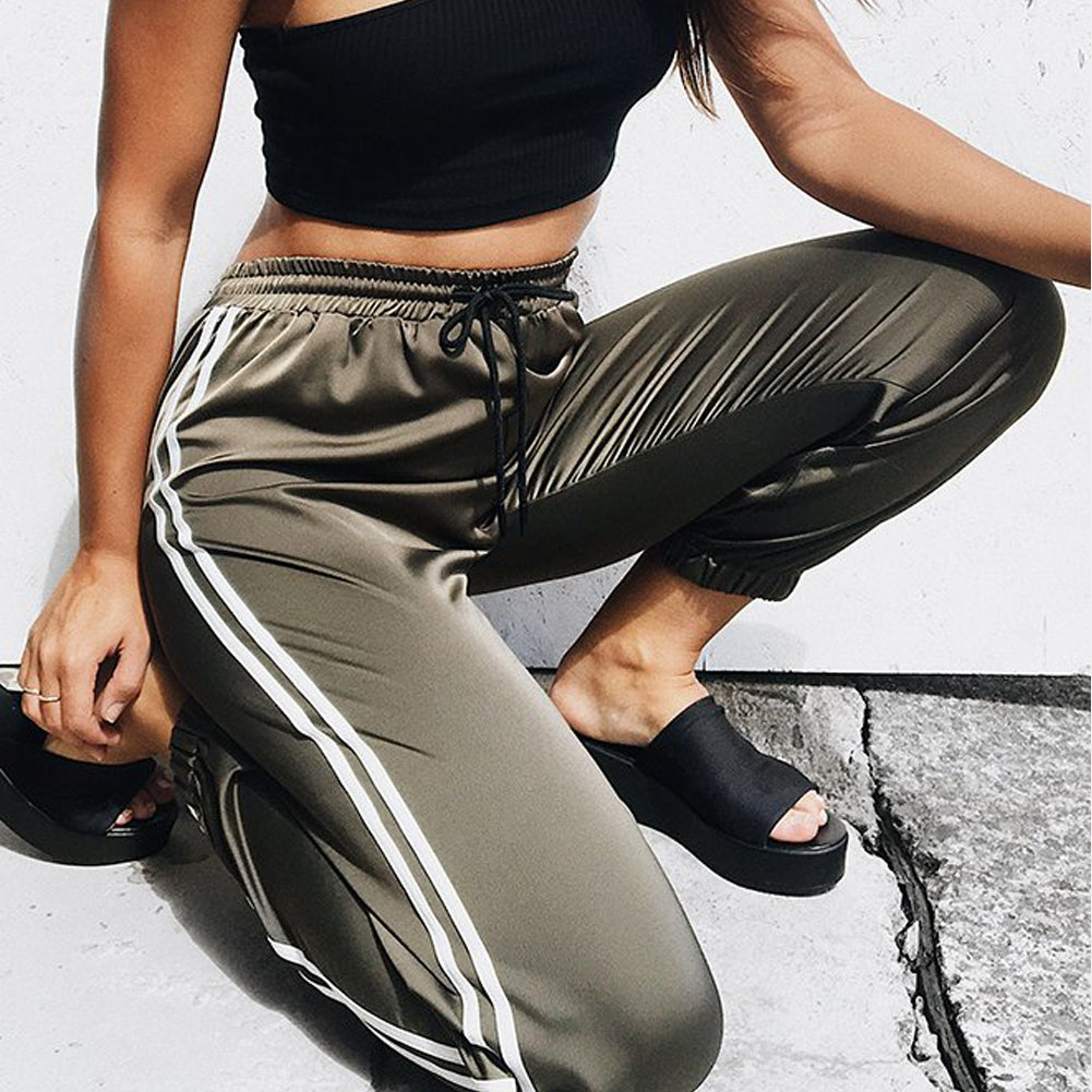 Side-Stripe Drawstring Joggers - Olive