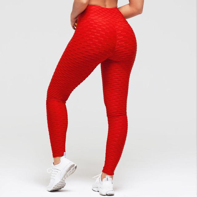 Textured High-Waisted Leggings - Red