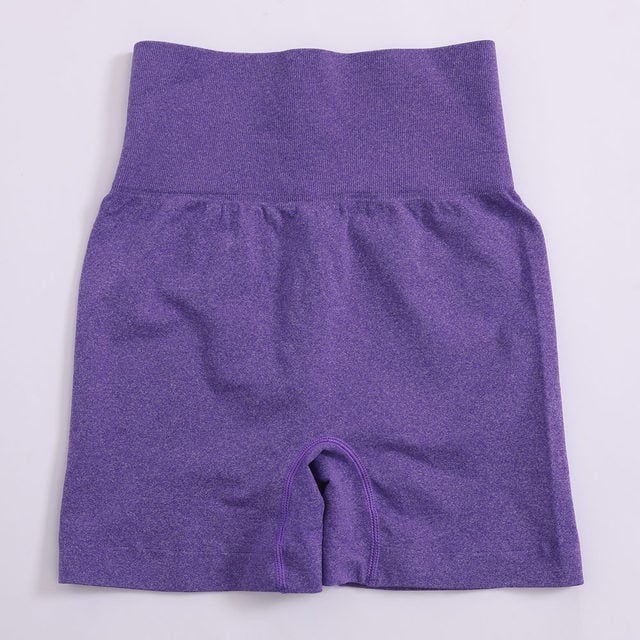 High-Waisted Shorts with Ribbed Waistband - Purple