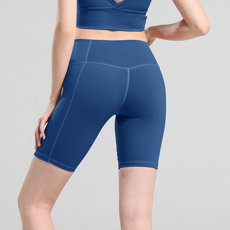 High-Waisted Biker Shorts with Panel Seams - Blue