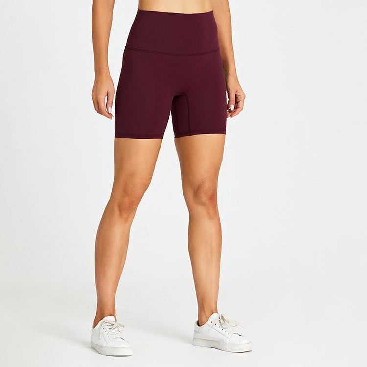 High-Waisted Fitted Biker Shorts - Burgundy