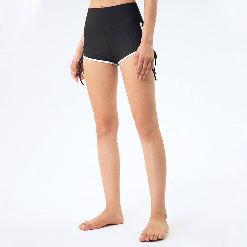 High-Waisted Shorts with White Piping - Black