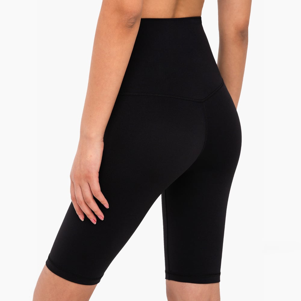 High-Waisted Knee-Length Biker Shorts - Black
