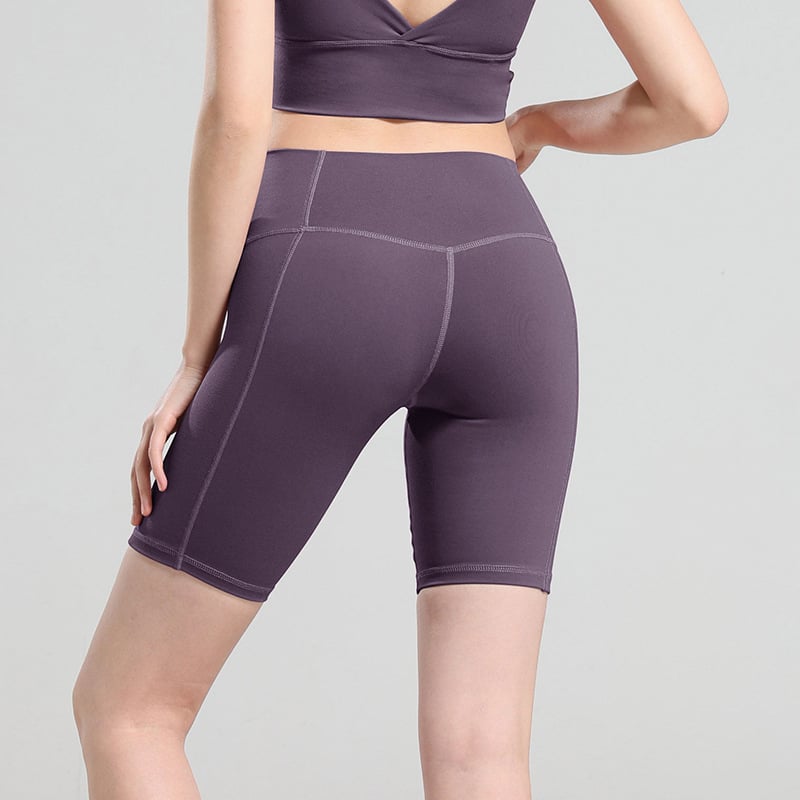 High-Waisted Biker Shorts with Panel Seams - Plum