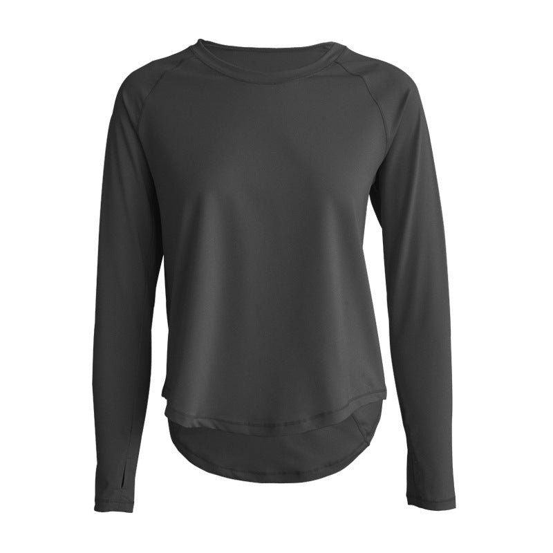 Long Sleeve Top with Curved Hem - Black