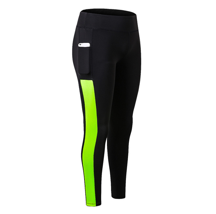 High-Waisted Pocket Leggings with Side Panels - Black and Lime