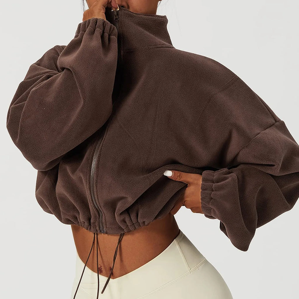 Cropped Full-Zip Fleece Jacket with Drawcord Hem