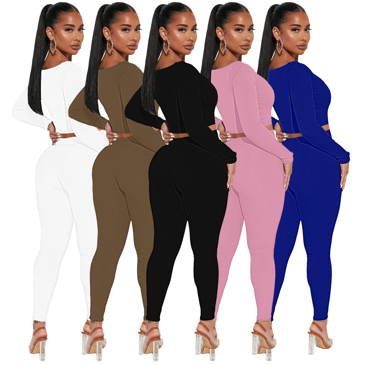 Square-Neck Long Sleeve Crop Top and Leggings Set