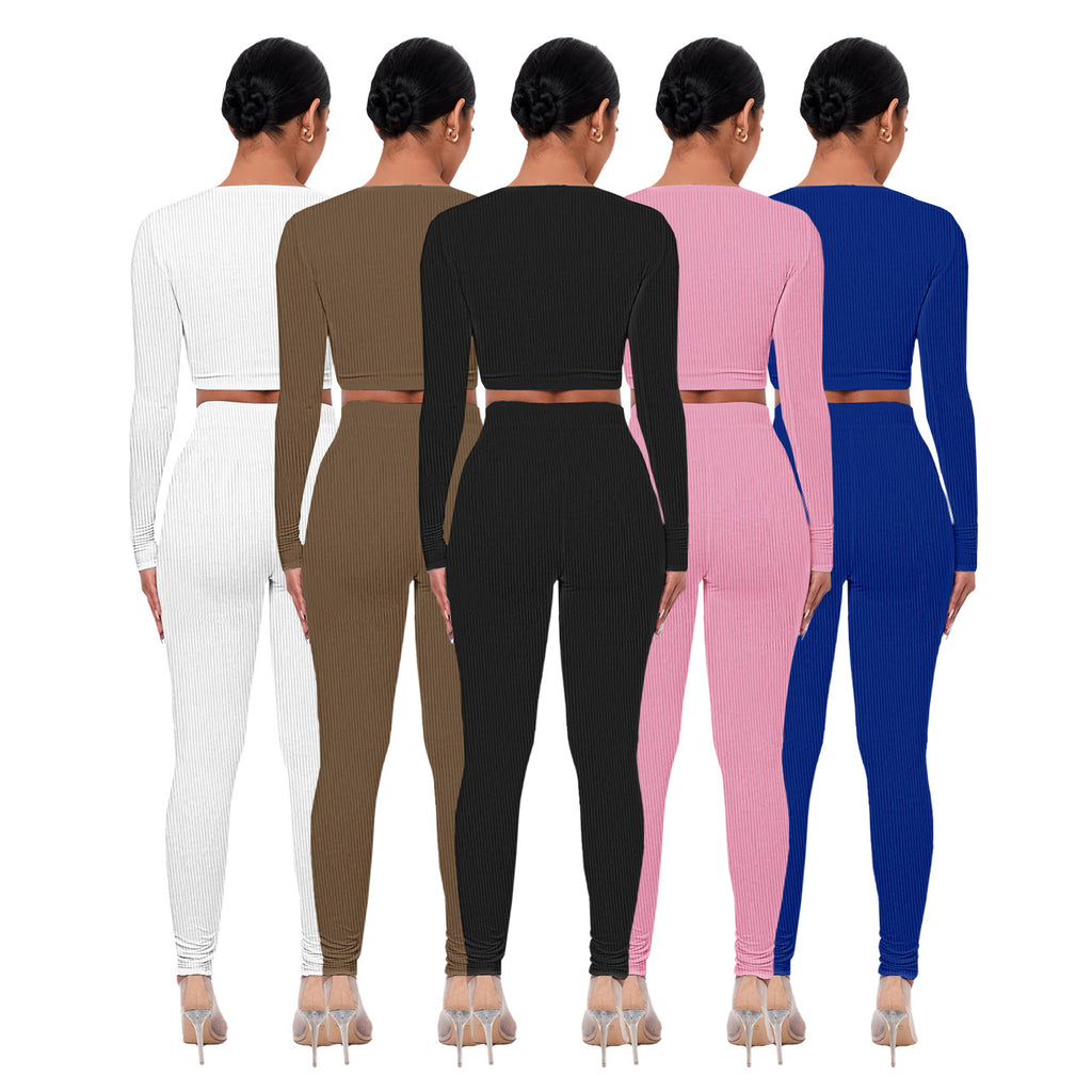 Square-Neck Long Sleeve Crop Top and Leggings Set