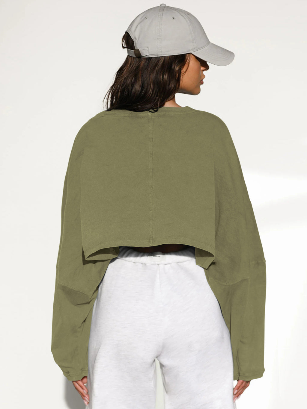 Loose Crewneck Crop Top with Wide Sleeves