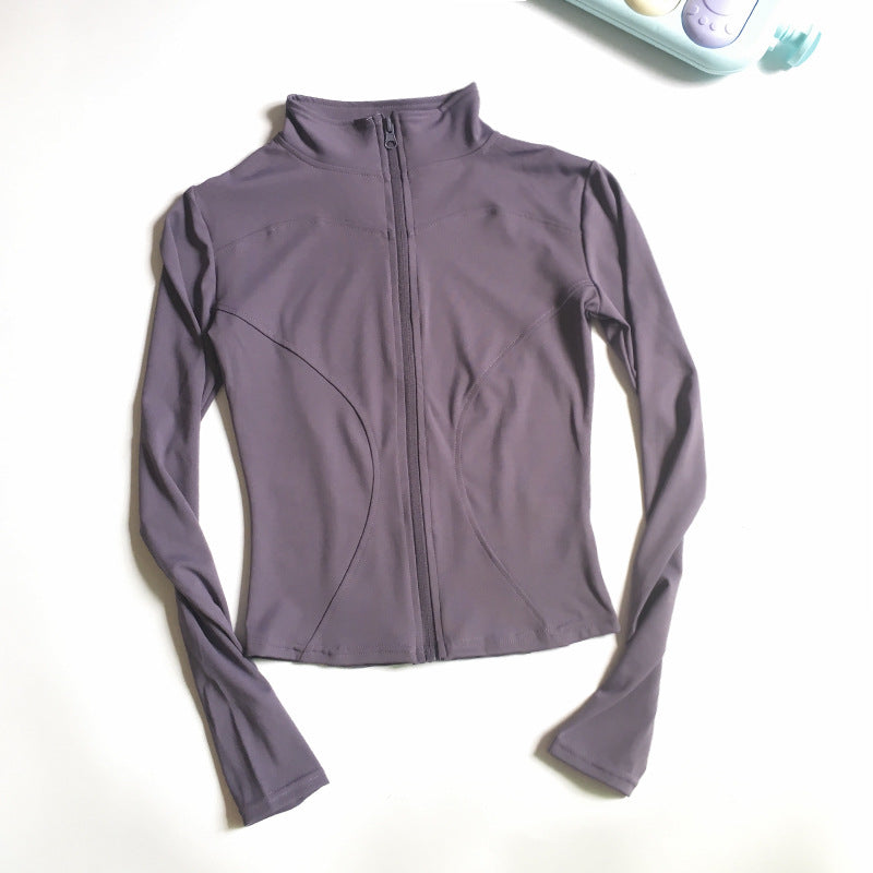Stand-Collar Zip Jacket with Thumbholes - Muted Purple