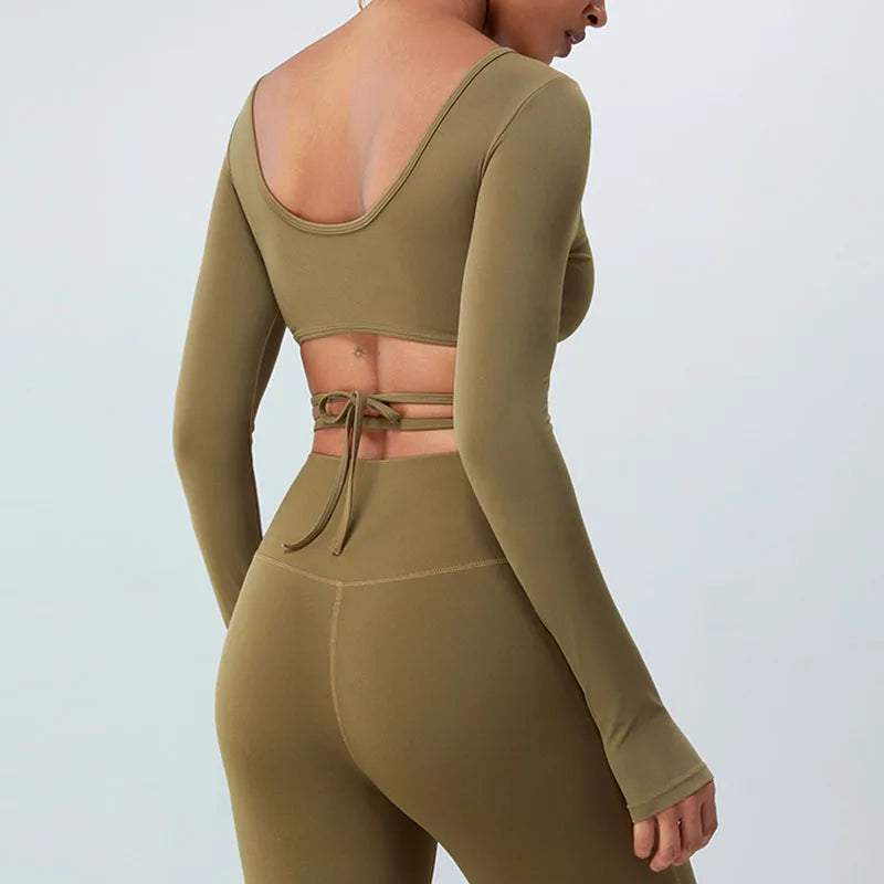Long Sleeve Crop Top with Wraparound Ties