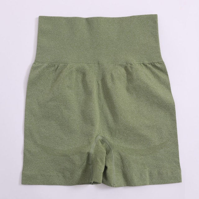High-Waisted Shorts with Ribbed Waistband - Sage