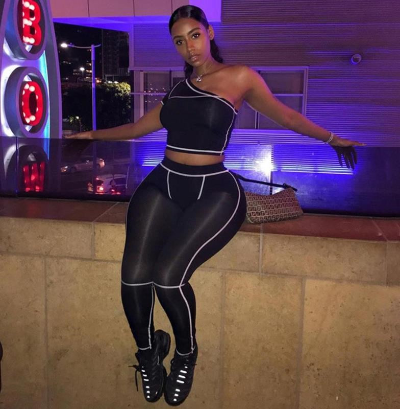 One-Shoulder Top and Contrast-Seam Leggings Set