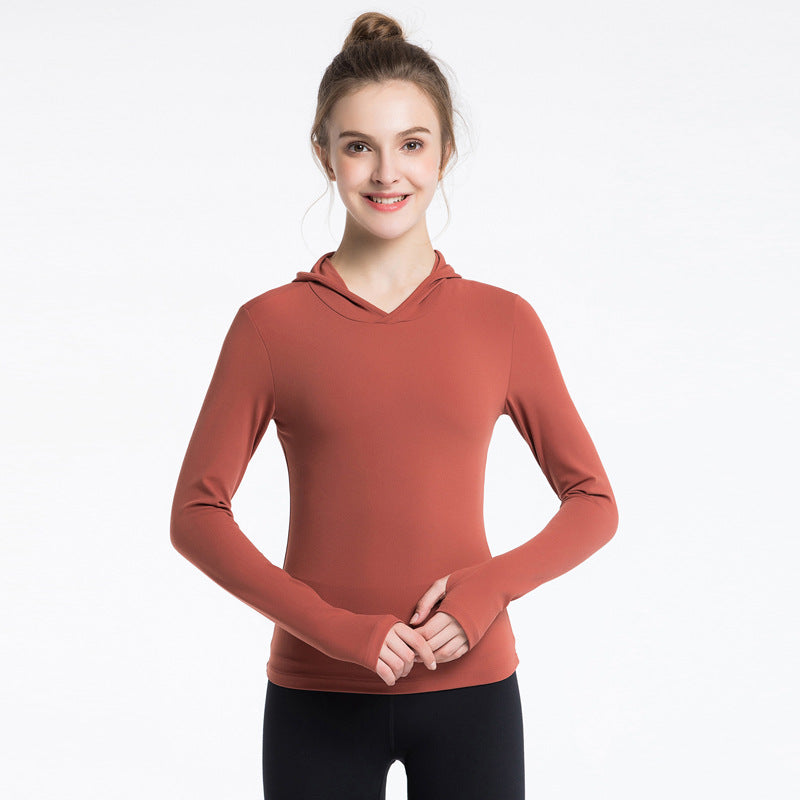 Fitted Long Sleeve Hoodie with Thumbholes - Rust