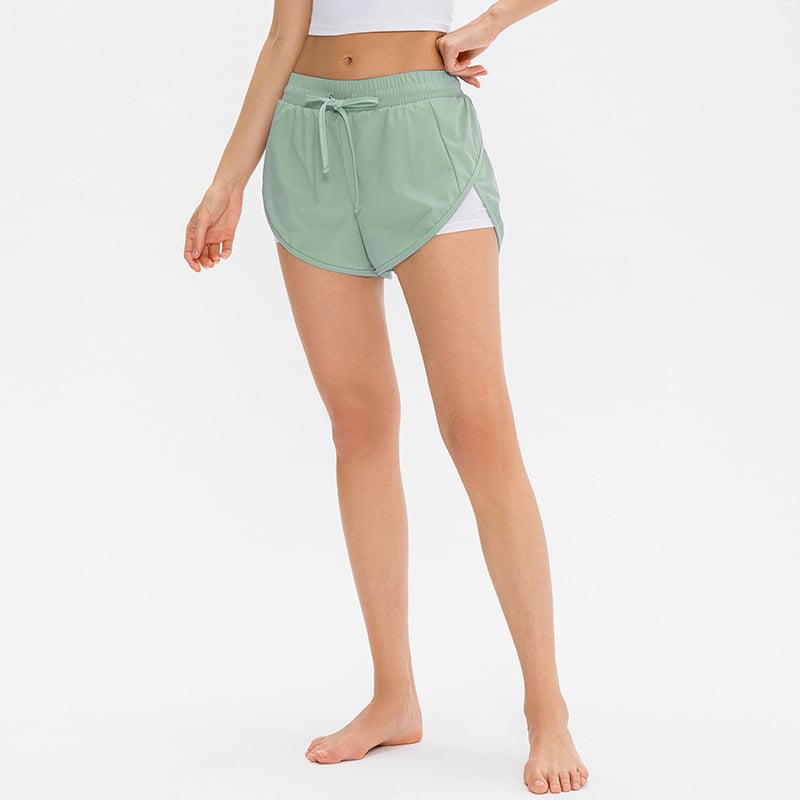 Layered Running Shorts with Drawstring Waist - Mint