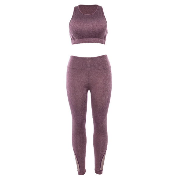 Heathered High-Neck Top and Leggings Set - Mauve