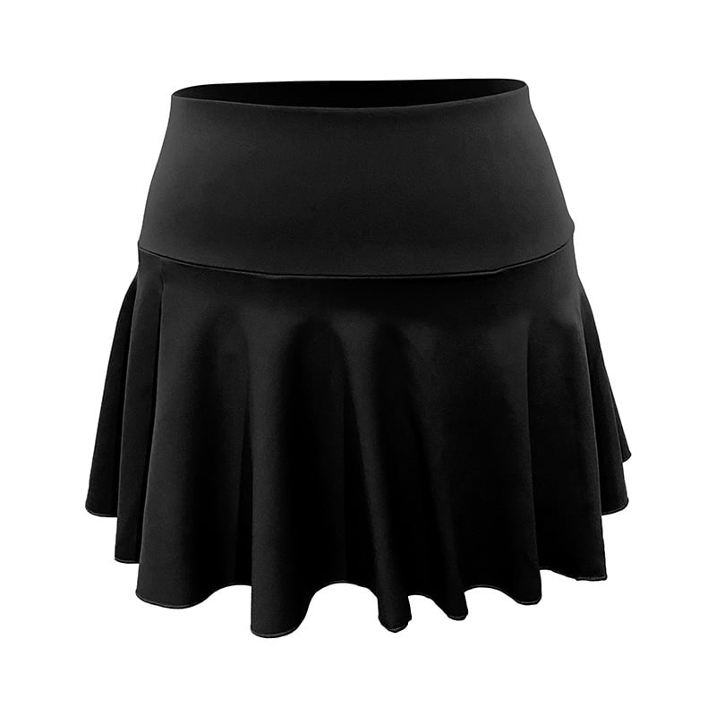 High-Waisted Tennis Skort with Flared Hem - Black