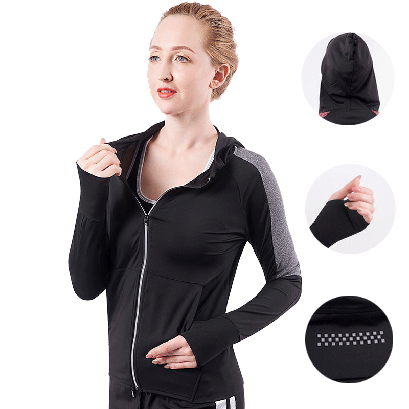 Hooded Workout Jacket with Patterned Sleeve Panels