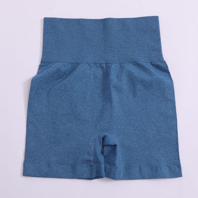 High-Waisted Shorts with Ribbed Waistband - Denim Blue