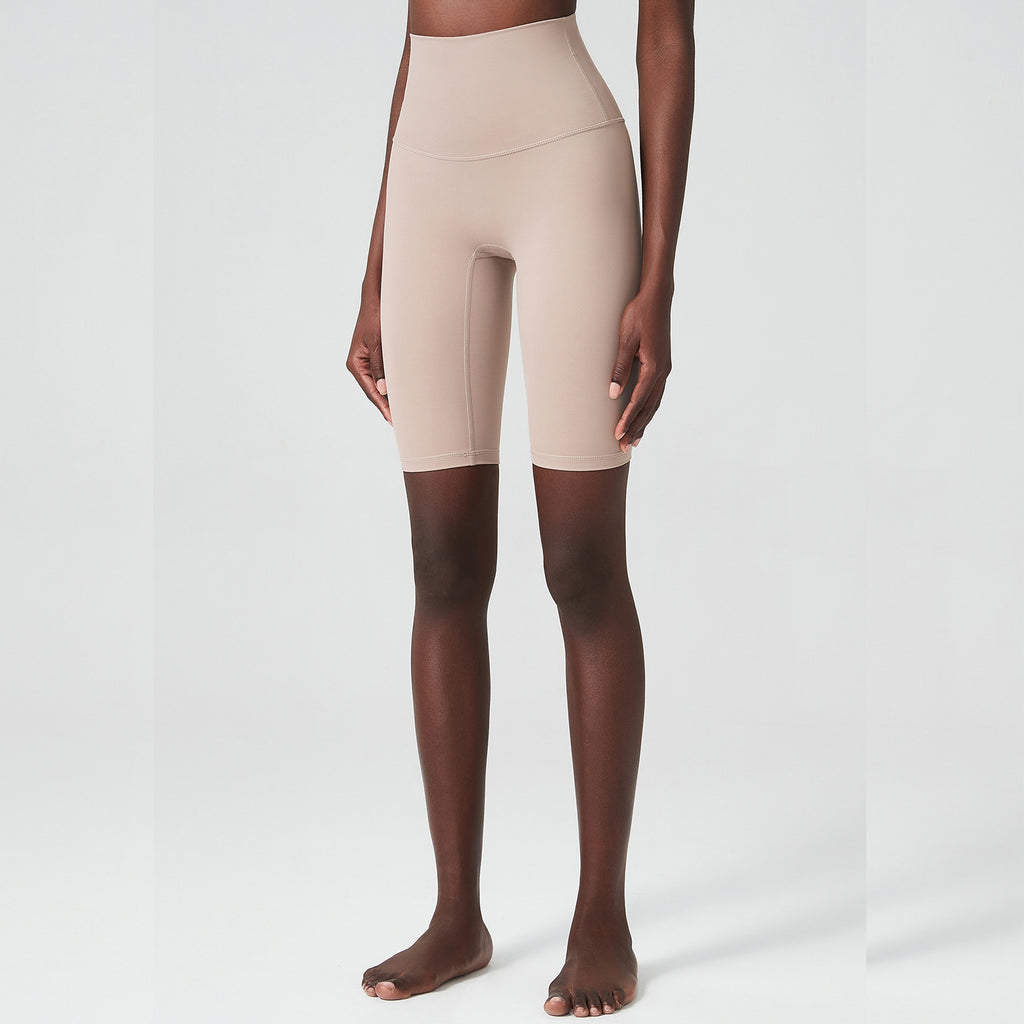 High-Waisted Biker Shorts with Wide Waistband - Oat