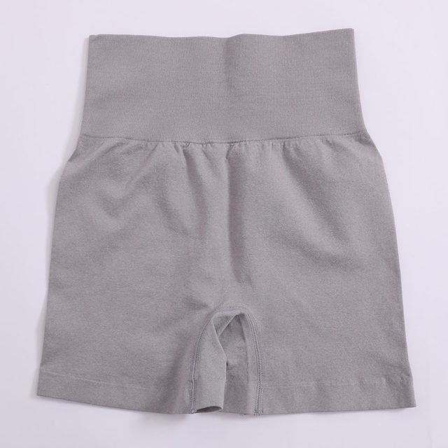 High-Waisted Shorts with Ribbed Waistband - Light Gray