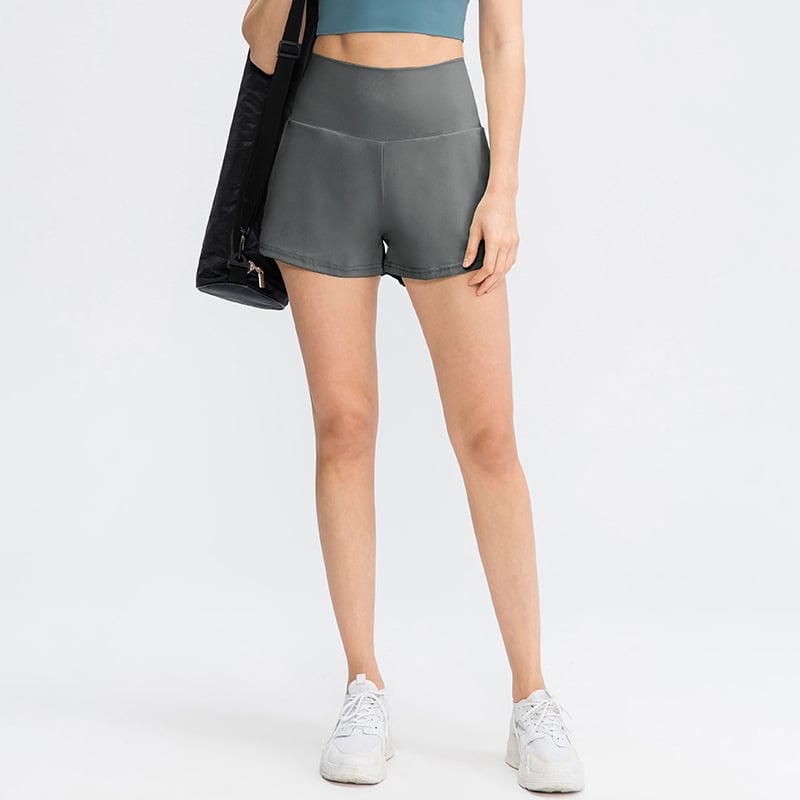 High-Waisted Running Shorts with Curved Hems - Charcoal