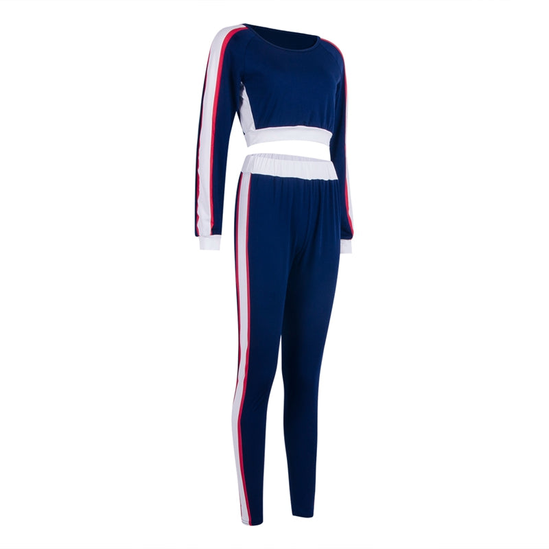 Contrast-Stripe Crop Top and Leggings Set