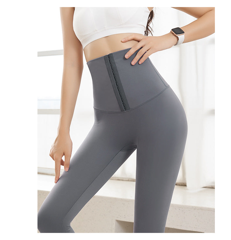 High-Waisted Leggings with Hook-and-Eye Waistband - Gray Unlined