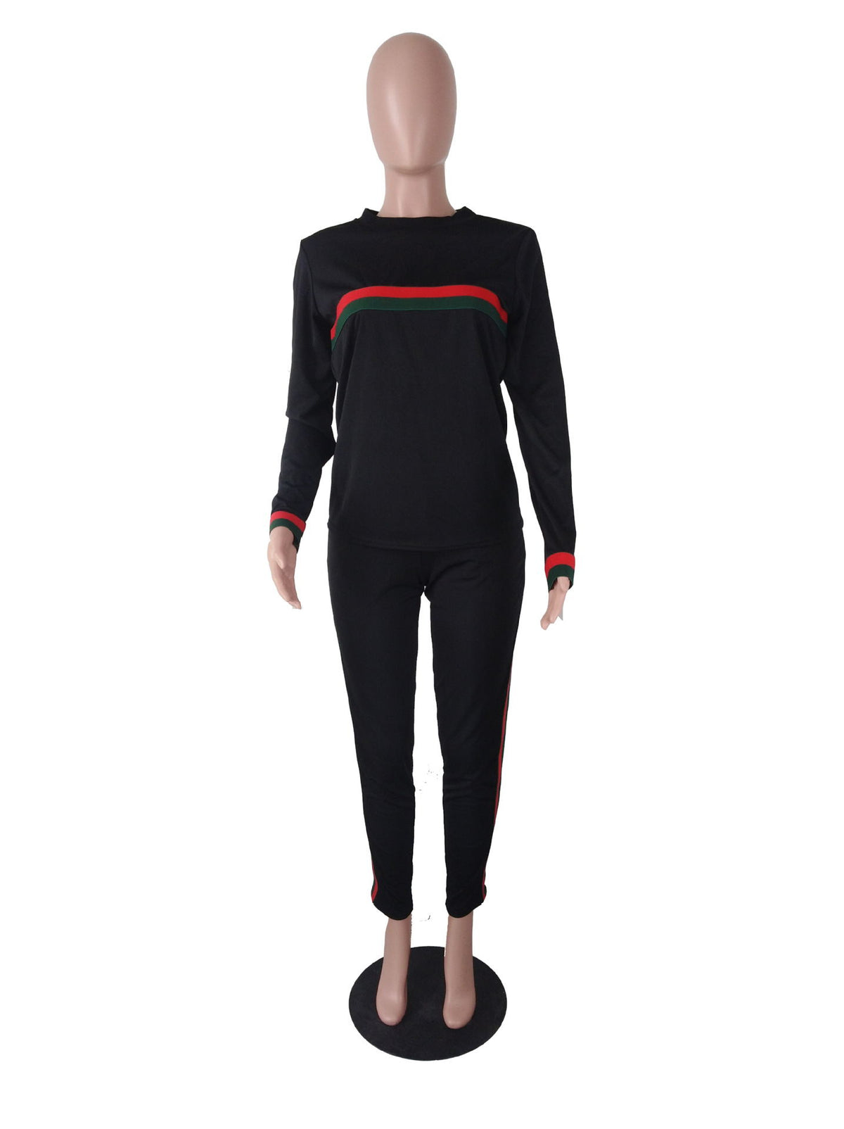 Hooded Top and Pants Set with Contrast Stripes - Black