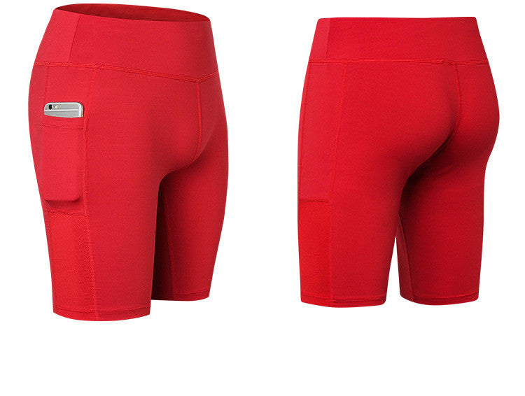 High-Waisted Bike Shorts with Side Pockets - Red