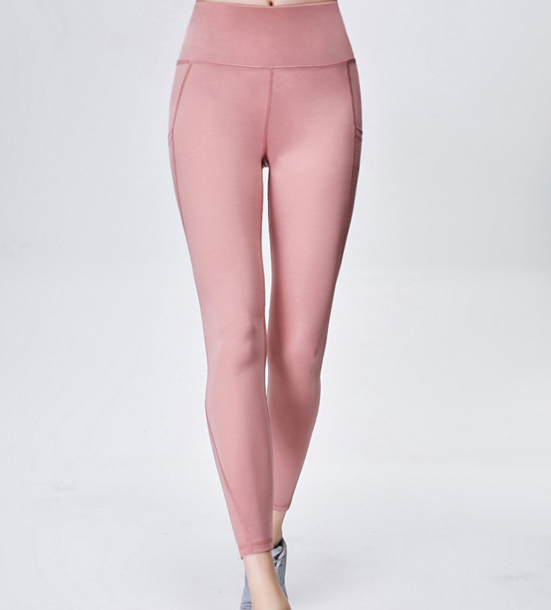 High-Waisted Leggings with Perforated Side Pockets - Dusty Rose