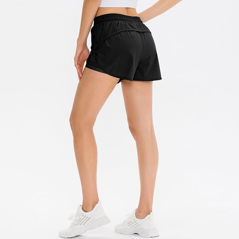 Layered Running Shorts with Drawstring Waist - Black