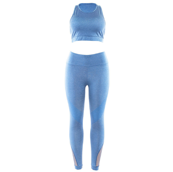 Heathered High-Neck Top and Leggings Set - Blue