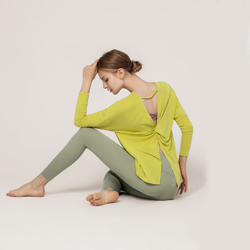 Long Sleeve Top with Tie-Back Opening - Chartreuse