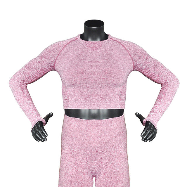 Heathered Long Sleeve Crop Top and Leggings Set