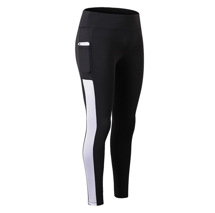 High-Waisted Pocket Leggings with Side Panels - Black and White