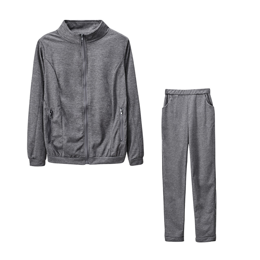 Zip-Up Jacket and Cuffed Joggers Set - Charcoal